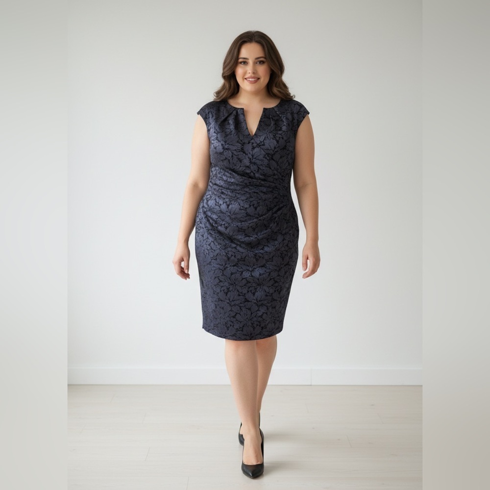 Adrianna Papell Navy Floral Dress - Picture 16 of 16